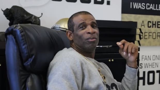 Deion Sanders in his office at CU